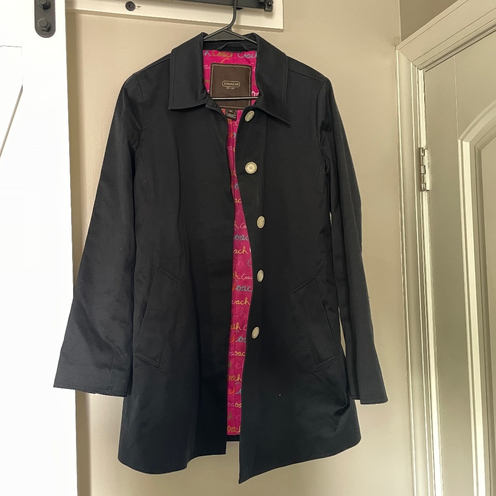 Coach Black Trench Coat with Pink Logo Lining